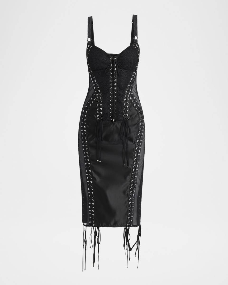 Flucq Lace-Up Midi Bustier Dress